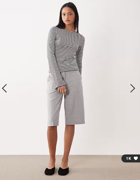 Weekday Annie super soft boat neck long sleeve top in off-white & mole stripe