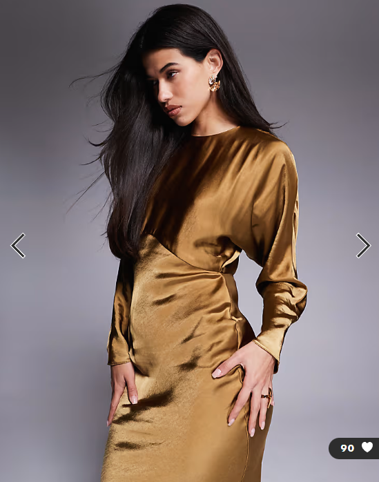 ASOS DESIGN satin batwing maxi dress in olive