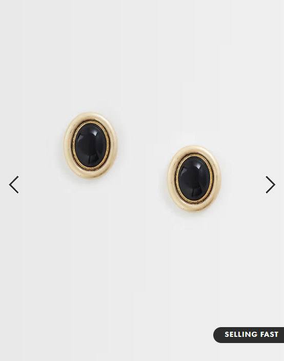 ASOS DESIGN stud earrings with black resin stone set in brushed gold tone