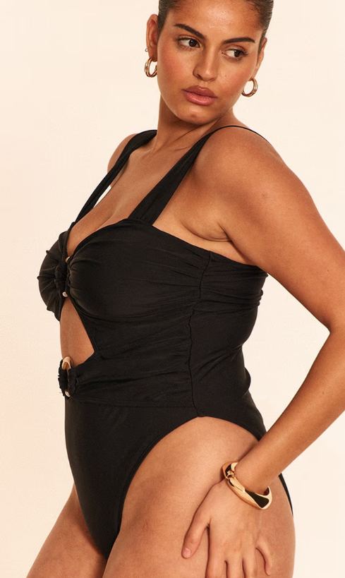 Plt - Plus Black O Ring Ruched Cut Out Swimsuit