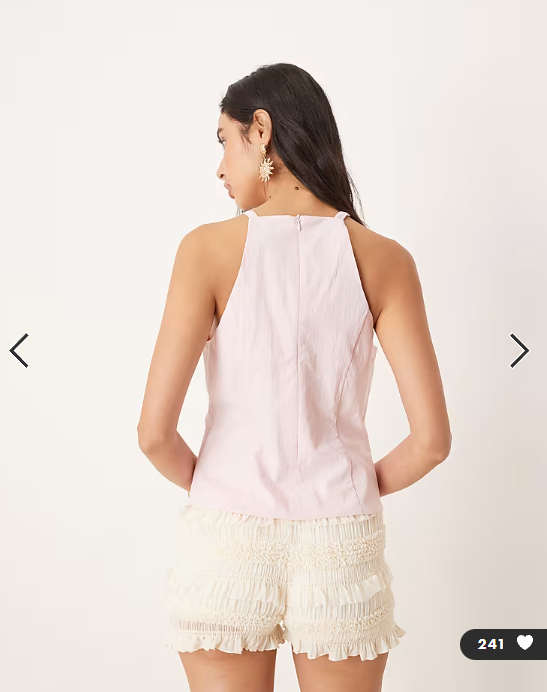 Mango halterneck slim fit structured top with cut out bow detail in pastel pink