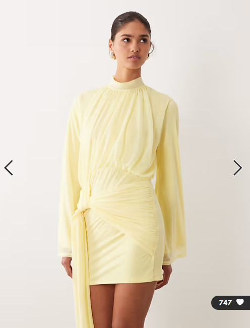 ASOS DESIGN stretch chiffon high neck blouson mini dress in lemon