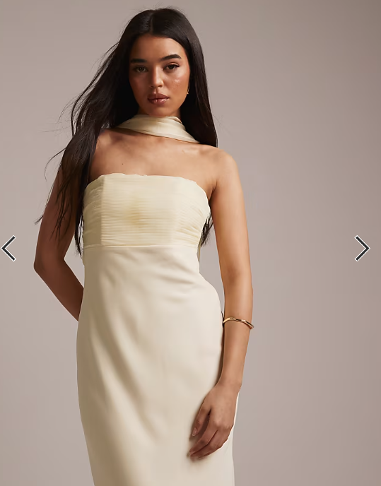 Six Stories Bridesmaids chiffon bandeau scarf detail maxi dress in lemon