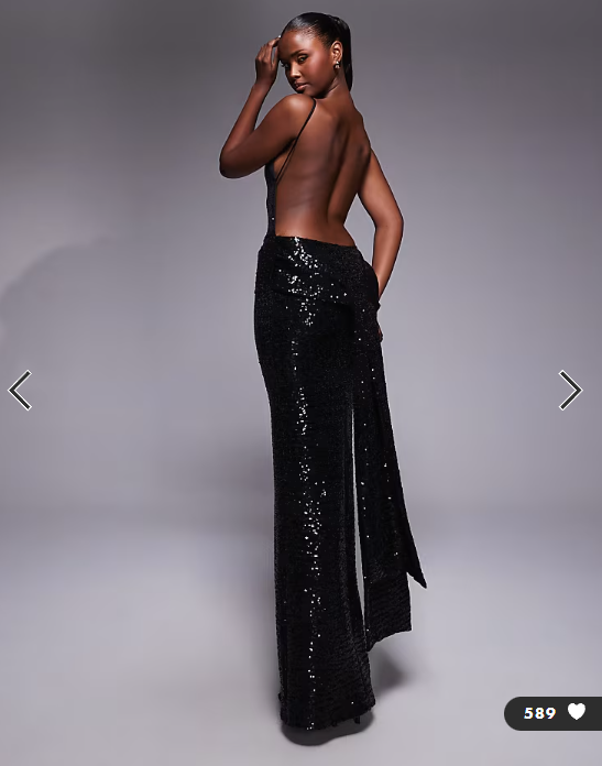 ASOS DESIGN sequin sleeveless with open back with sash detail maxi dress in black