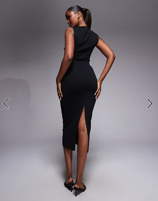 ASOS DESIGN square neck ruched waist midi dress in black