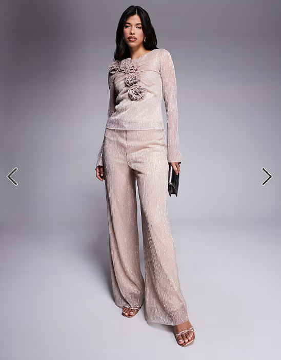 Daska mesh long sleeve top with roset detail co-ord in soft gold