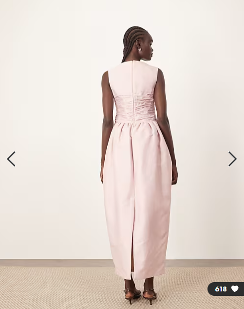 ARRANGE structured satin cinched waist maxi dress in pink