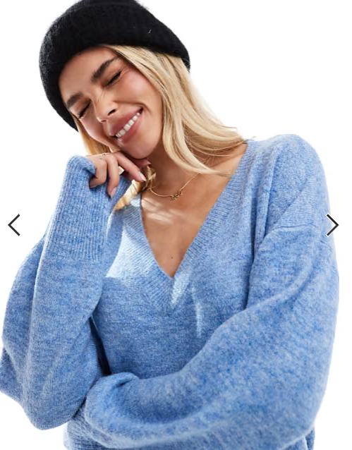 Vero Moda Petite oversized knitted v neck maxi dress in blue melange