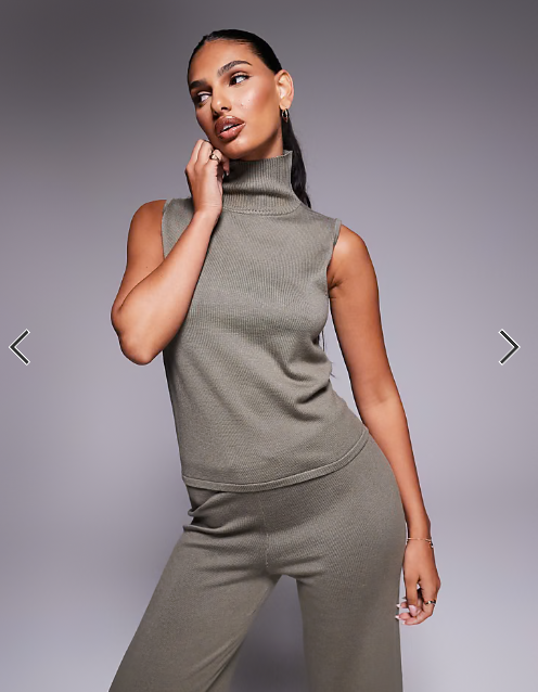 Kaiia exclusive fine knit roll neck sleeveless top in olive