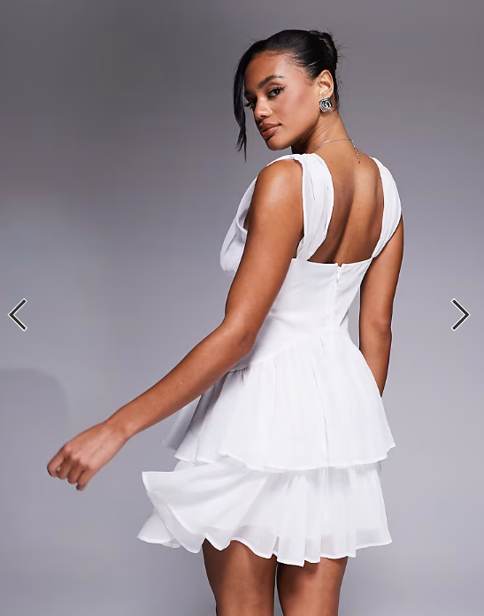 ASOS DESIGN tie detail mini dress with pintucks and rara skirt in white