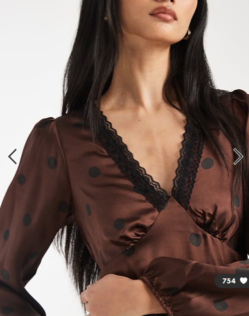 New Look polka dot long sleeve midi tea dress in brown
