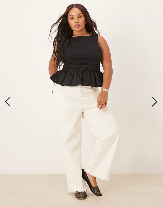 ASOS DESIGN Curve mix fabric peplum hem top in black