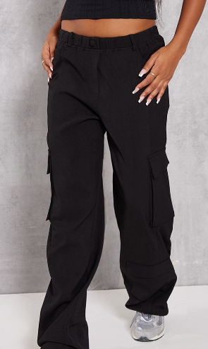 Black Tailored Wide Leg Cargo Pocket Trousers