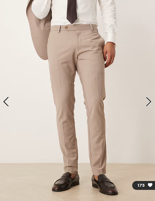 ASOS DESIGN skinny wooll rich suit trousers in beige