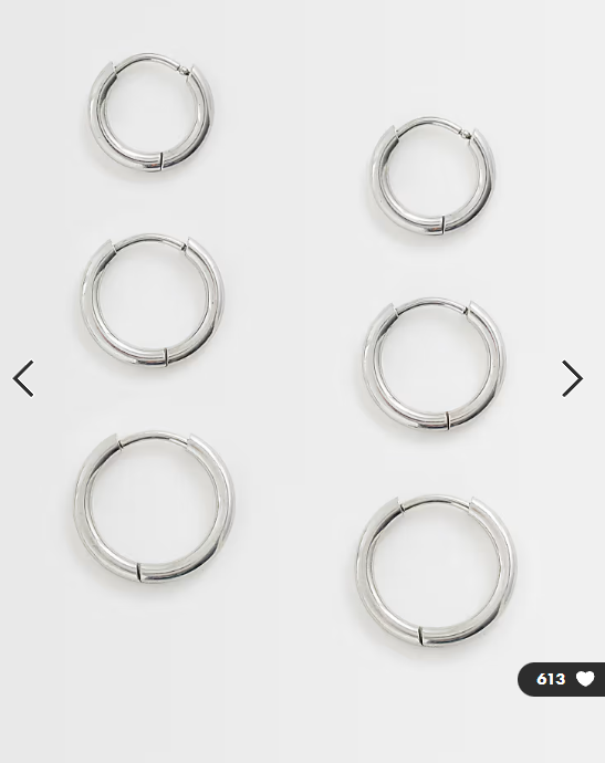 ASOS DESIGN waterproof stainless steel pack of 3 hoops in graduating size in silver tone