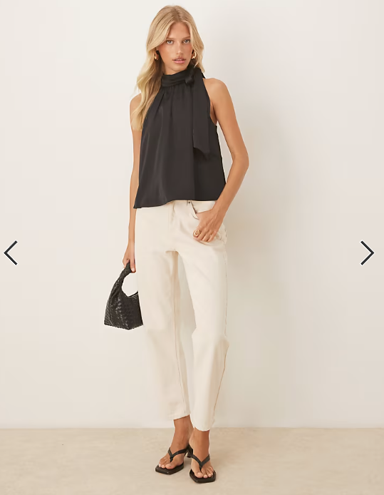 Vila tie neck satin sleeveless top in black