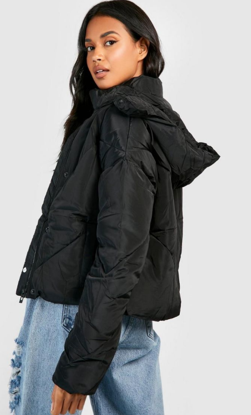 Boohoo Hooded Puffer Jacket - black