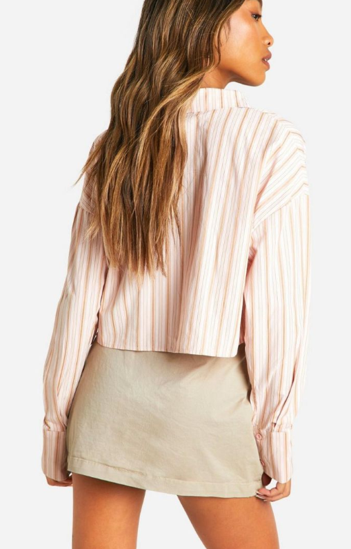 Boohoo - Striped Boxy Crop Shirt