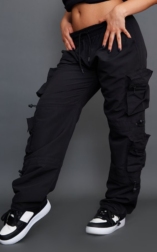 Black Toggle Detail Cargo Trousers