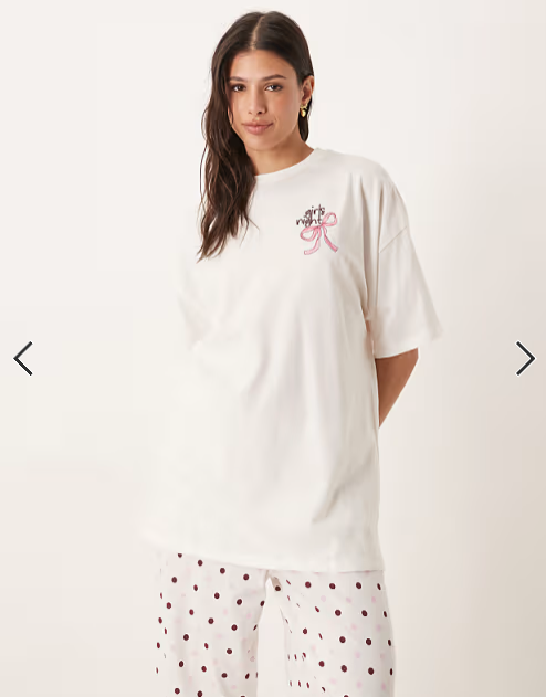 ASOS DESIGN Tall oversized tee and wide leg trouser pyjama set in girls night graphic