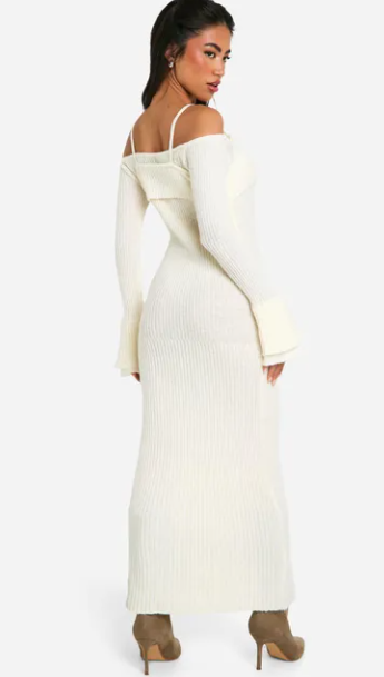 Rib Knit Bardot Halterneck Maxi Dress