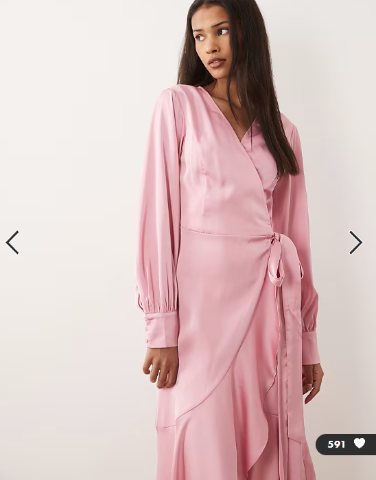 Vila long sleeve satin wrap midi dress in light pink