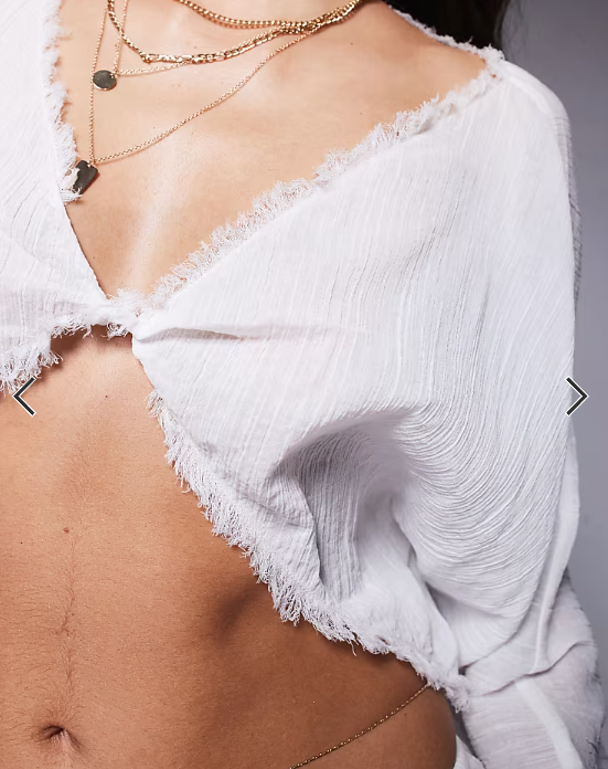ASOS DESIGN Mira cotton crinkle twist front beach top in white