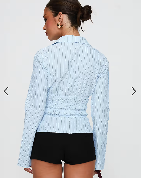 Princess Polly Liesel flare sleeve shirred detail shirt in blue stripe