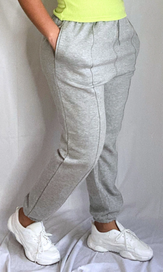 Plus Grey Seam Detail Waist Cuff Hem Joggers