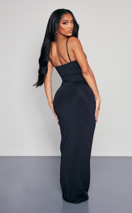 Shape Black Lace Detail Matte Sculpt Maxi Dress