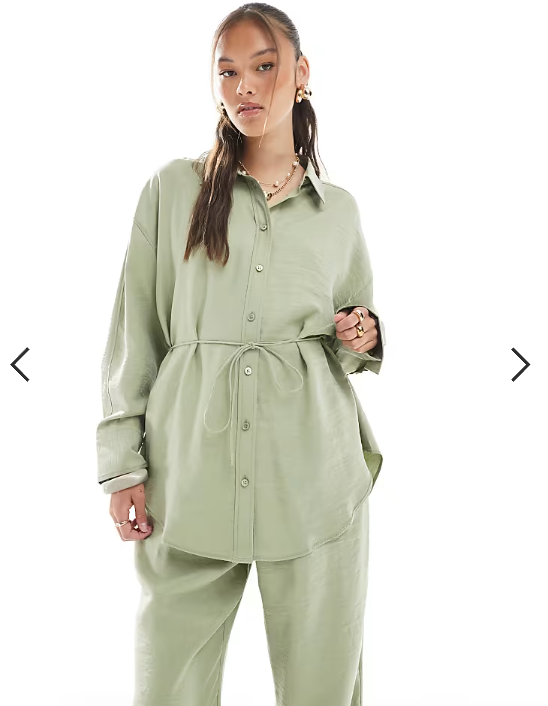 ASOS DESIGN modal tie waist shirt in khaki co ord