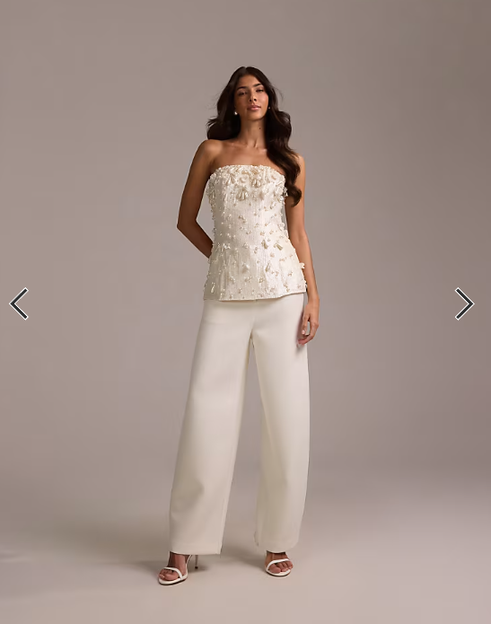ASOS DESIGN pearl embellished bandeau top in ivory