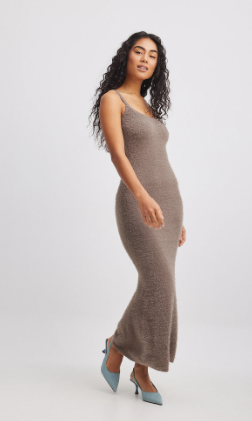 Na-kd A-line fuzzy knit midi dress