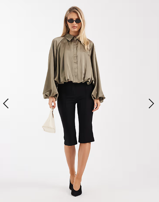 4th & Reckless satin collar bubble hem & sleeve bomber jacket in khaki