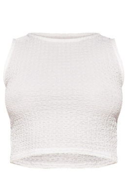 Petite White Textured Racer Crop Top