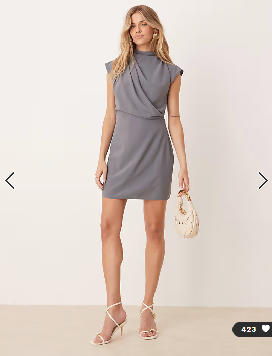 ASOS DESIGN high neck sleeveless mini dress with draped neck in grey