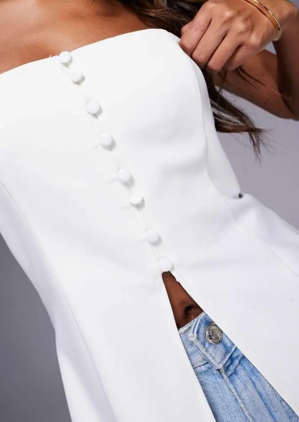 ASOS DESIGN button front bandeau top in cream