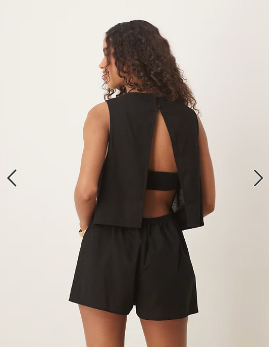 ASOS DESIGN double layer playsuit with open back in black