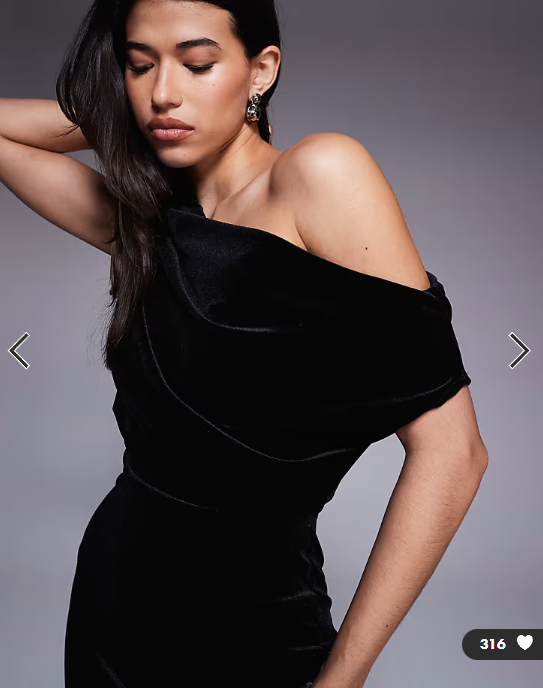 ASOS DESIGN velvet dramatic neckline midi dress with split in black