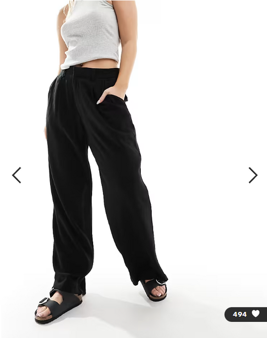 ASOS DESIGN Hourglass relaxed straight leg trousers with linen in black
