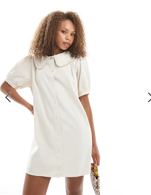 Miss Selfridge ruffle detail shirt dress in ecru