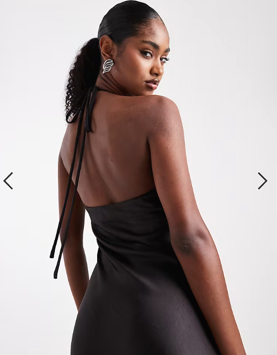 Six Stories Bridesmaid satin halterneck maxi dress in black