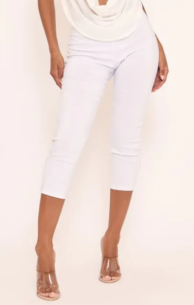 Dipped Waist Capri Leggings In White