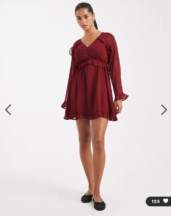 Wednesday's Girl floaty v-neck mini smock dress in burgundy