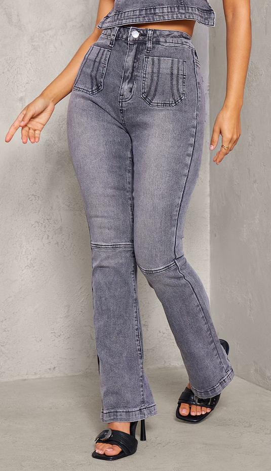 Petite Washed Charcoal Denim Fitted Flared Jeans