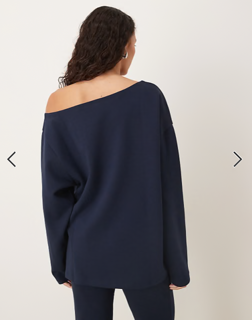 ASOS DESIGN oversized off shoulder interlock sweatshirt in navy