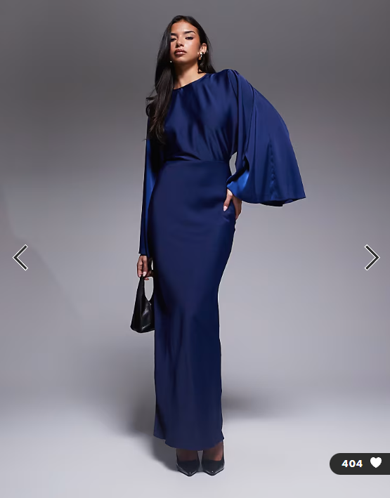 ASOS DESIGN textured satin batwing bias waisted maxi dress in navy