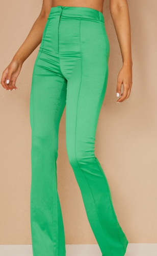 Tall Green Seam Detail Satin Flared Trousers