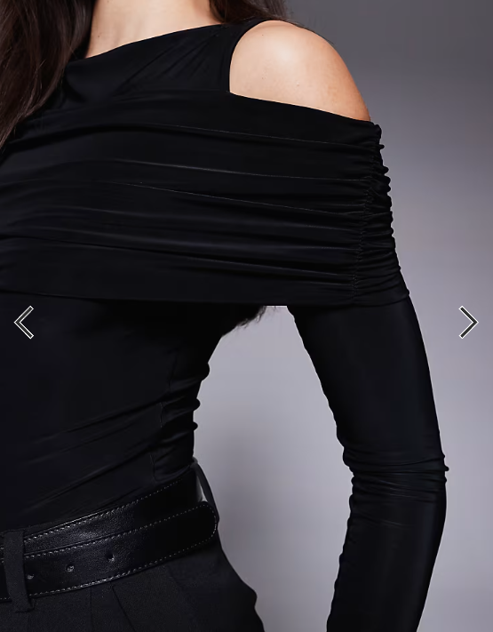 ASOS DESIGN cold shoulder drape slinky bodysuit in black