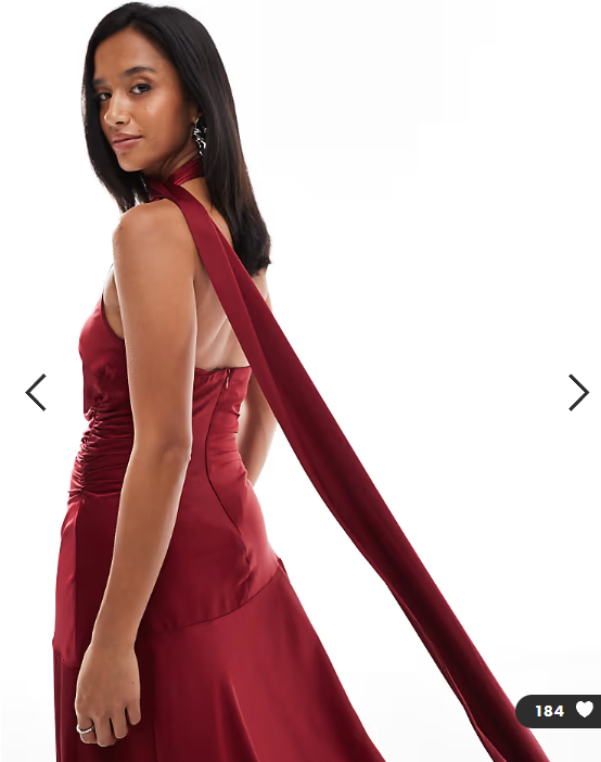 TFNC Petite Bridesmaids satin asymmetric maxi dress with scarf neck in red